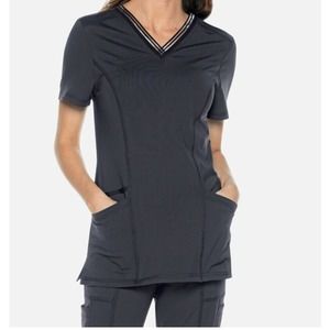 Urbane Impulse black short sleeve fitted v-neck scrub top, Women's L, EUC